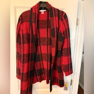 NWT Allison Daley Red and Black Plaid Cardigan
